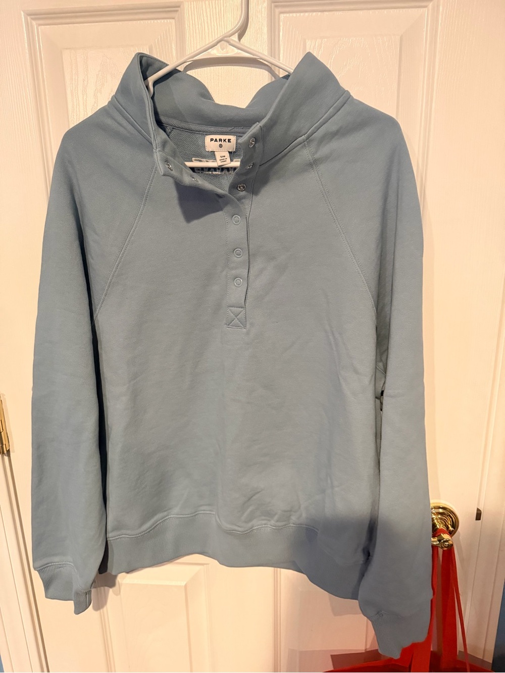 Parker Light Blue Snap-Front Funnel Neck Pullover